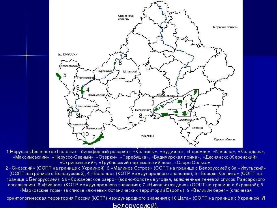 Границы брянской области на карте. Особо охраняемые природные территории Брянской области. Заповедник Брянский лес на карте. Карта ООПТ Брянской области. Особо охраняемые территории Брянской области карта.
