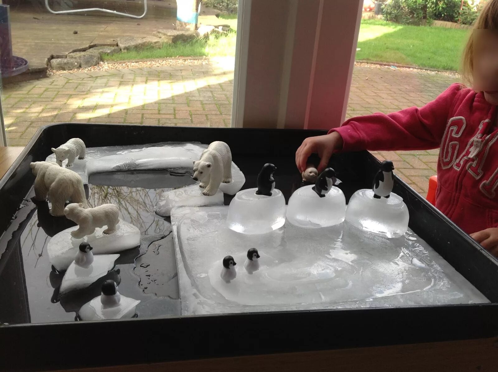 игры на льду. сенсорная коробка со льдом. игры со льдом для малышей. сенсорные игры со льдом. поделка в садик во льду.