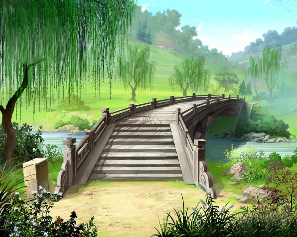 Мост в мифологии. Сказочный мостик. Сказочный мост деревянный. Природа рисунок. Сказочный мост через реку.