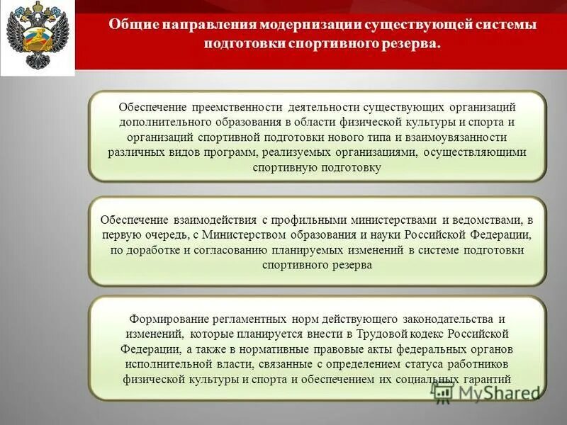 Организации спортивной подготовки в российской федерации. Направления спортивной подготовки. Подготовка спортивного резерва. Основные условия обеспечивающие подготовку спортивного резерва. Основные направления модернизации системы образования.