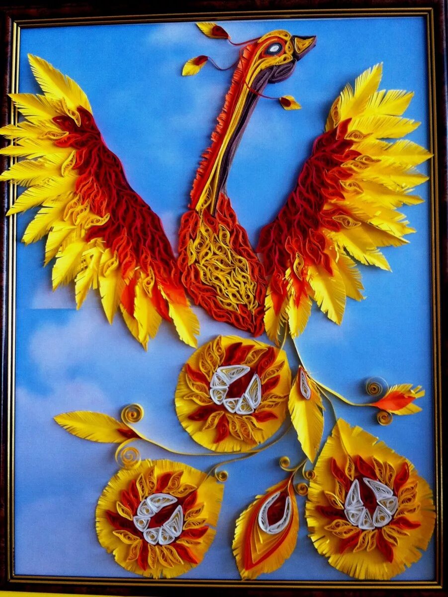 квиллинг птицы. жар птица поделка. как сделать жар птицу своими руками. жар птица оригами. поделка павлин.