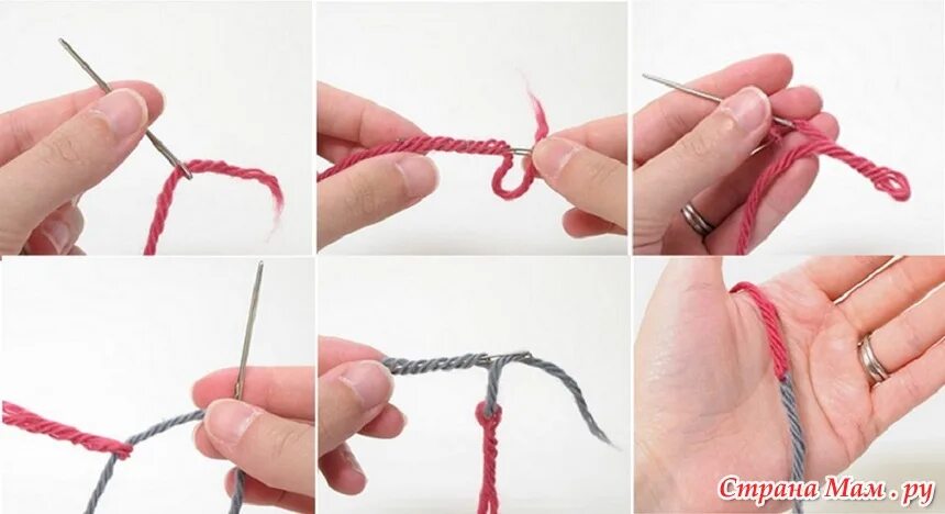 Соединить нити. Соединить 2 нити в вязании. Соединить нитки при вязании. Узел для вязания спицами.