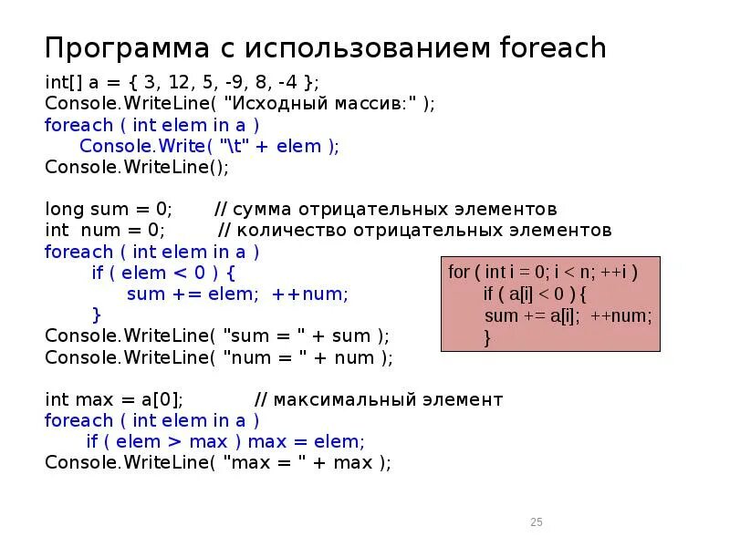 Сумма положительных и отрицательных элементов массива. Массив c#. Исходный массив. Foreach с массивом. Как ввести исходный массив.