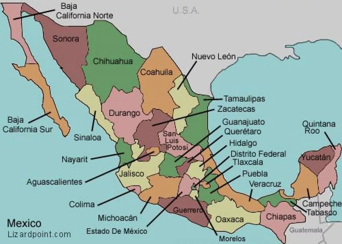 Штаты мексики. Штаты Мексики на карте. Карта Мексики по Штатам. Административное деление Мексики карта. Административная карта Мексики.