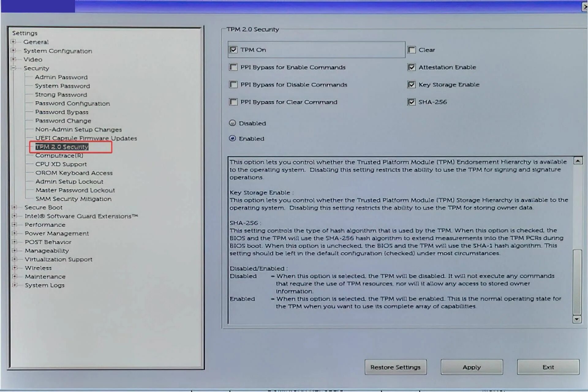 Warning tpm is disabled please enable it. Security bios dell. tpm 2.0 как управлять. интерфейс биос dell 7060. gc-tpm2.0.