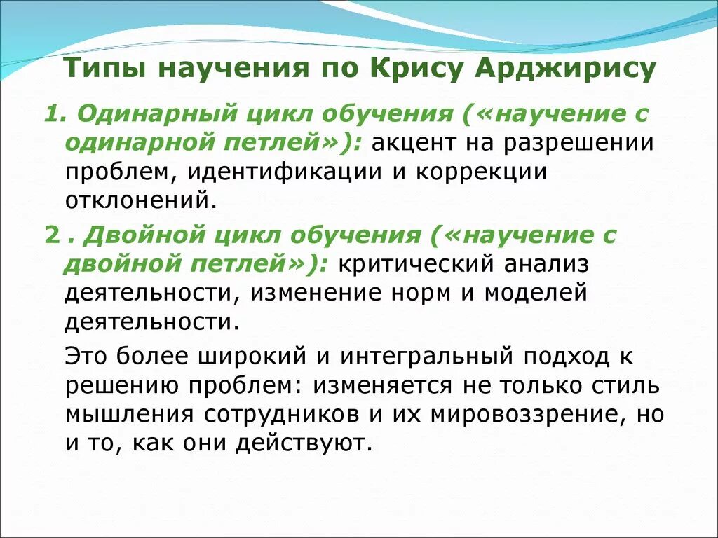 Механизмы научения. Типы научения. Двойной цикл обучения. Разновидности пассивного научения.