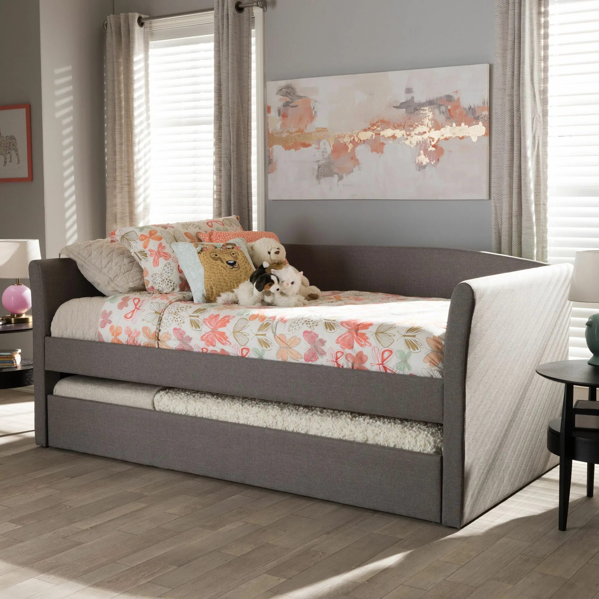 Baxton Studio Camino Contemporary Daybed & Trundle Daybed with trundle bed, Upho