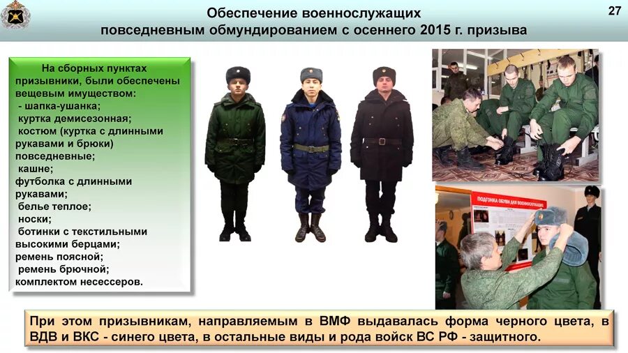 Какое значение о придают российские военные сми. Вещевое обеспечение военнослужащих. Обеспечение вещевым имуществом военнослужащих. Вещевое обеспечение военнослужащих по призыву. Зимняя форма срочники.