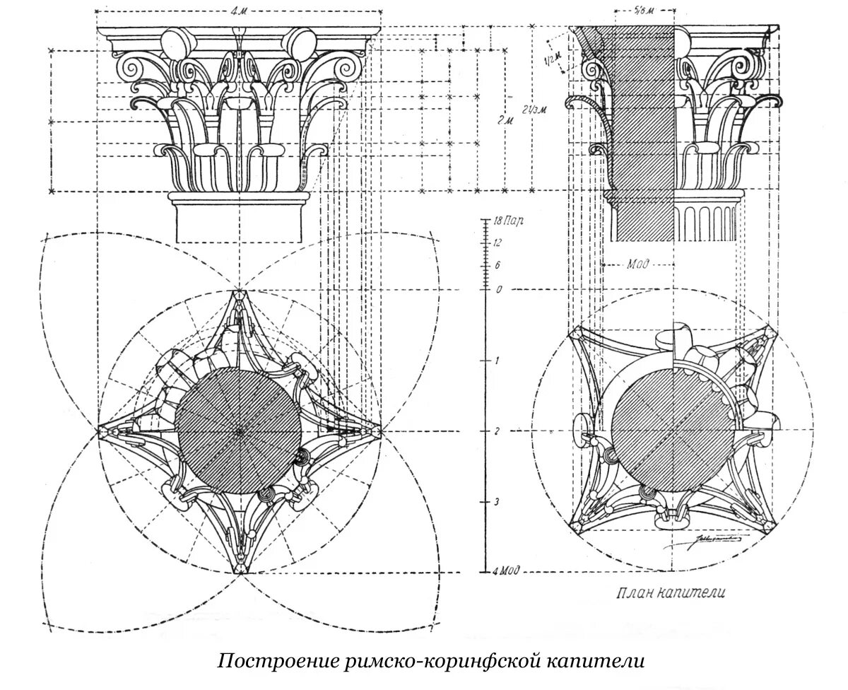 Построение капители Коринфского ордера. Римско-Коринфский ордер чертеж. План капители Коринфского ордера. Коринфский ордер построение колонна.