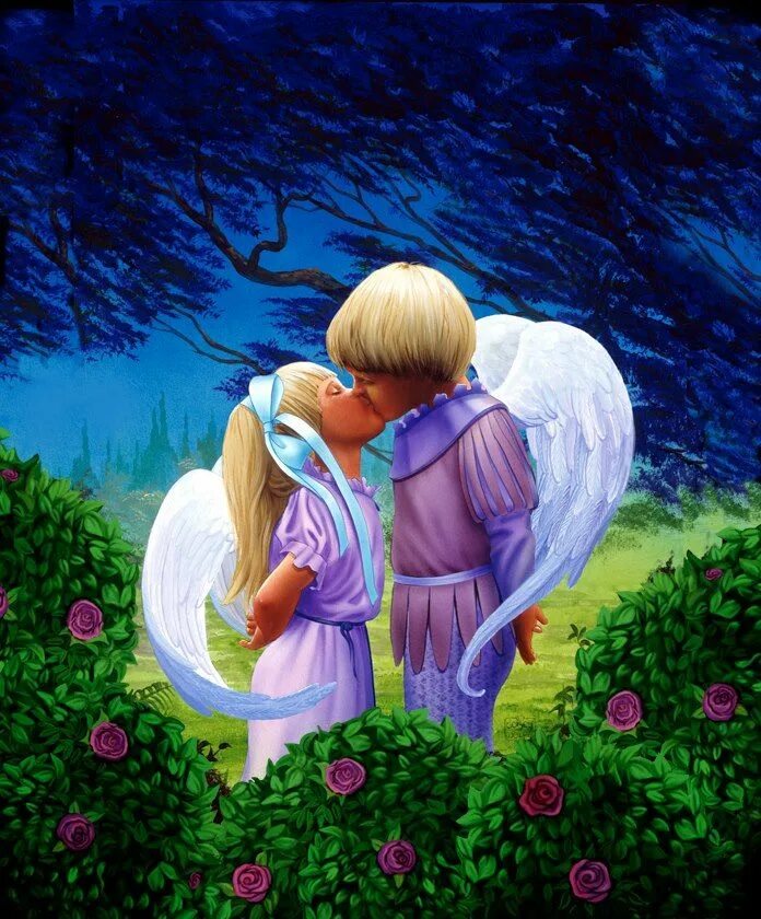 Ангел поцеловал. Влюбленные ангелочки. Поцелуй ангела. Ангел целует. Влюбленный ангел.