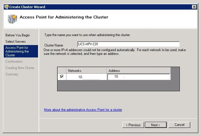 Windows 2008 r2. Администрирование access. Type address. Cluster name.