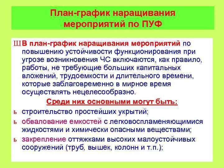 Организация работ по повышению устойчивости. План график наращивания мероприятий по пуф. Мероприятия по пуф. План график наращиваниямериприятий. План - график мероприятий по повышению устойчивости.