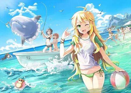 amami_haruka animal beach bikini bird blonde_hair boat emerane fish futami_...