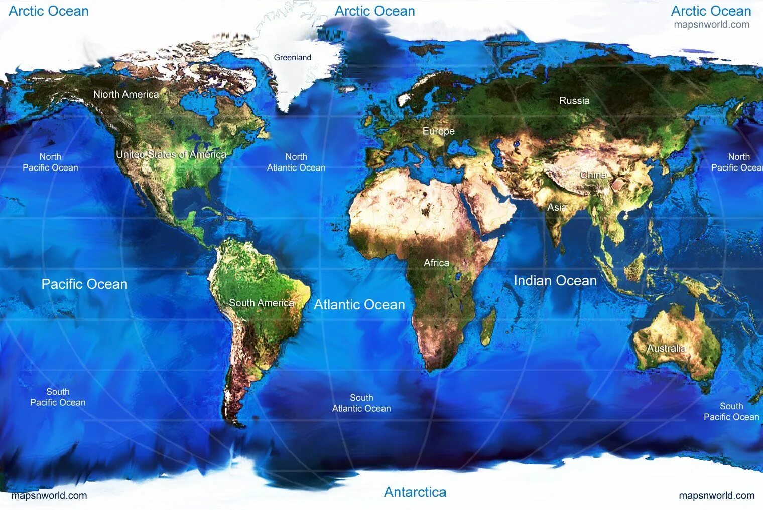 Physical world. Карта океанов.