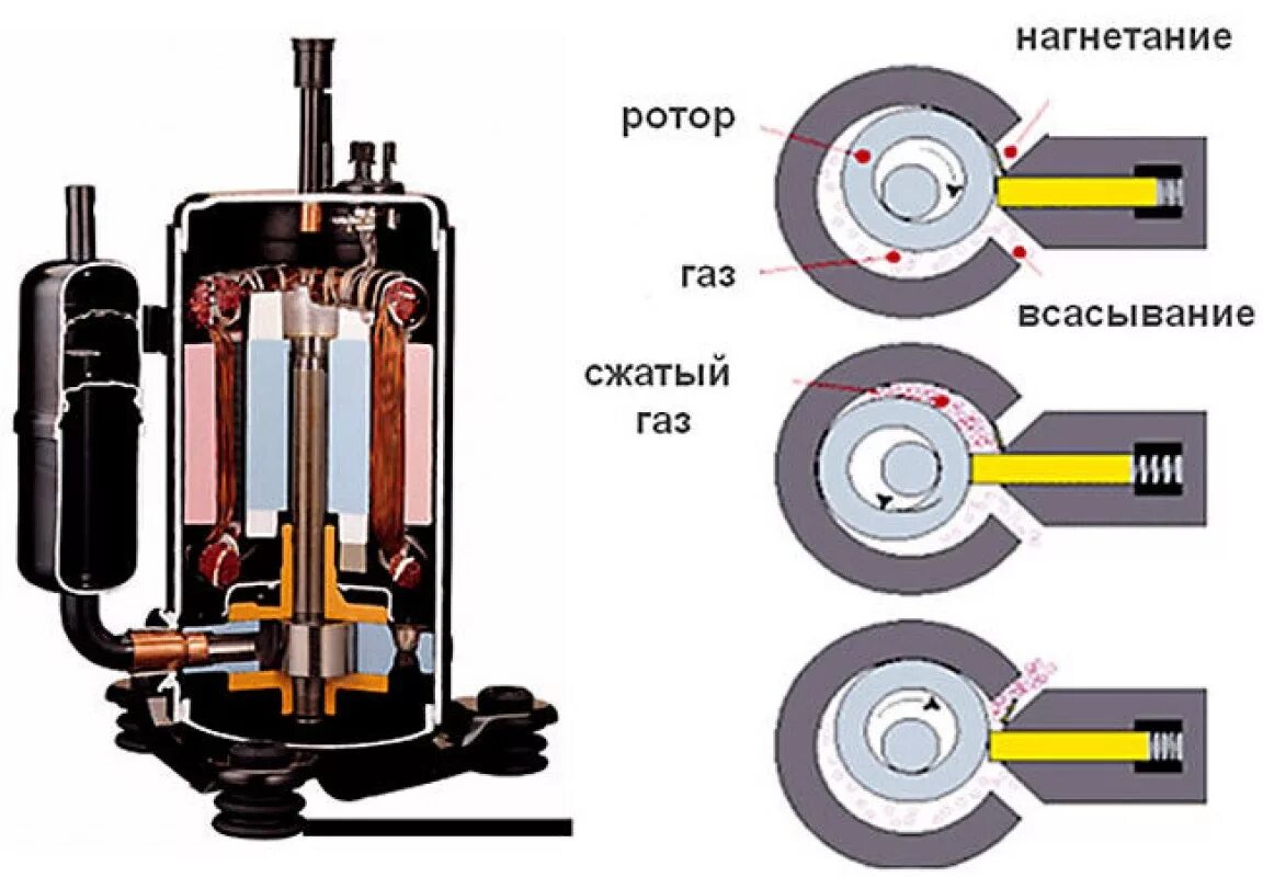 Компрессор сплит системы. Ротационный компрессор gmcc pa145g1c-4ft1 r410a. ротационный компрессор принцип работы. ротационный компрессор схема. роторный компрессор кондиционера компрессор qj250hab.