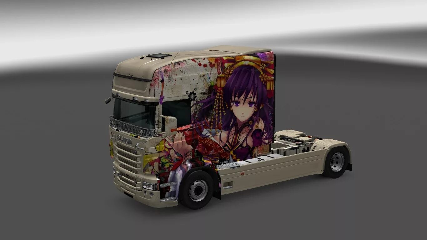 Animated ets 2. Euro truck simulator 2 аниме. anime skin ets2 scania. етс 2 аниме скин. ets 2 аниме скины.