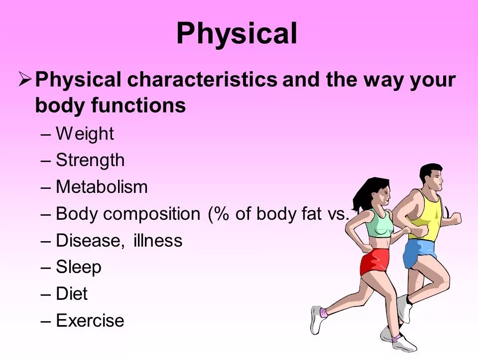Physical exercise презентация. Health слайд. Physical characteristics. Mental and physical Health лексика.