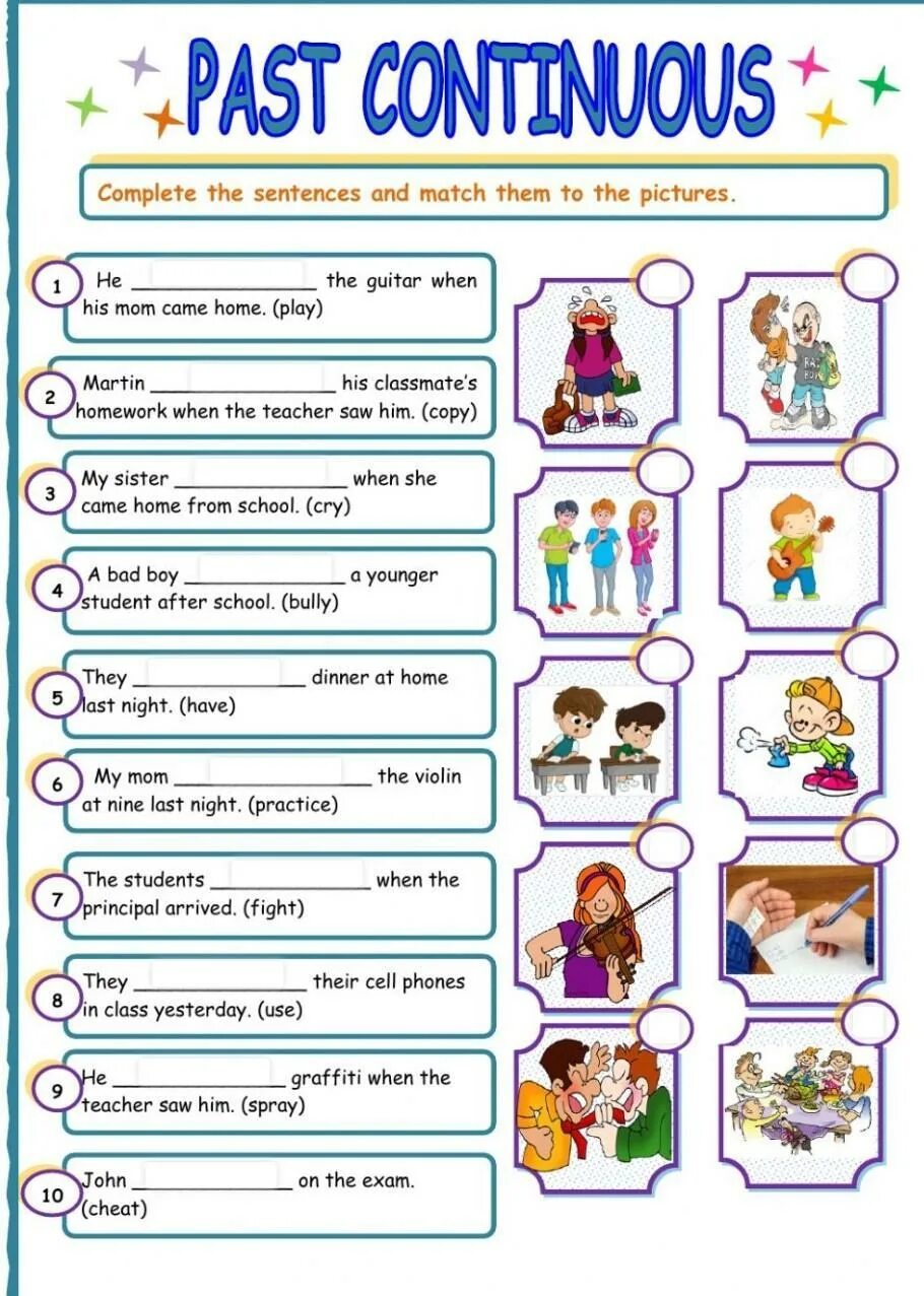 Complete the sentences then match. Паст континиус Worksheets. Continuous английском Worksheets. Past Continuous задания. Английский past Continuous упражнения.