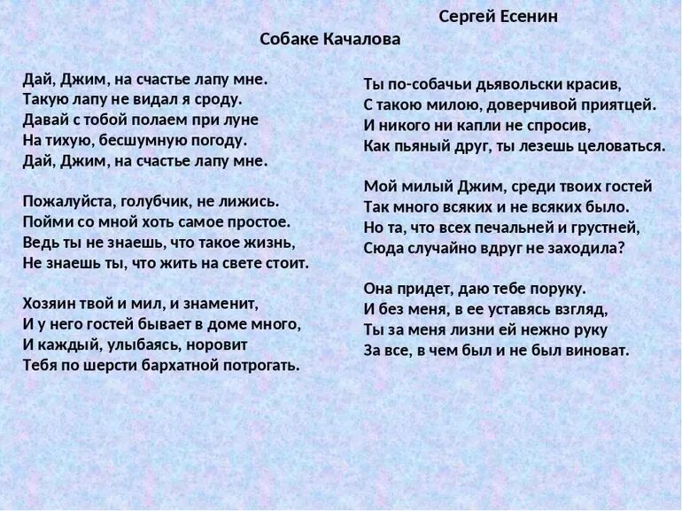 Стихотворение дай джим. Есенин собаке качалова стих. собаки напалова есенин. стихотворение собаке качалова есенин. есенин стих собаке качалова текст.