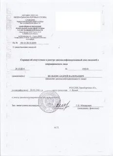 Отсутствие в реестре дисквалифицированных лиц