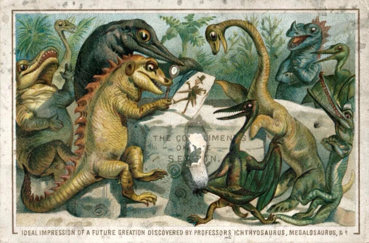 Рептилоиды динозавры. Открытка с динозавром. Винтажные динозавры. Динозавры изображения 19 века.