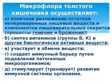 Какую положительную роль играет микрофлора толстого кишечника