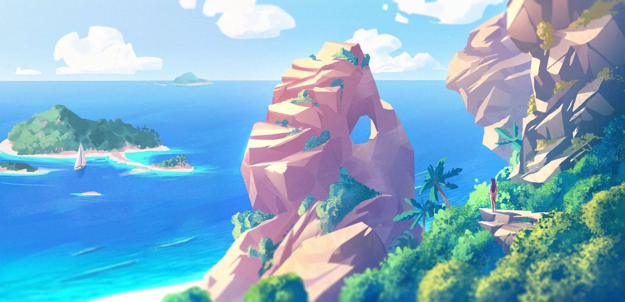 Animeverse island. Море в мультяшном стиле. Пляж арт.