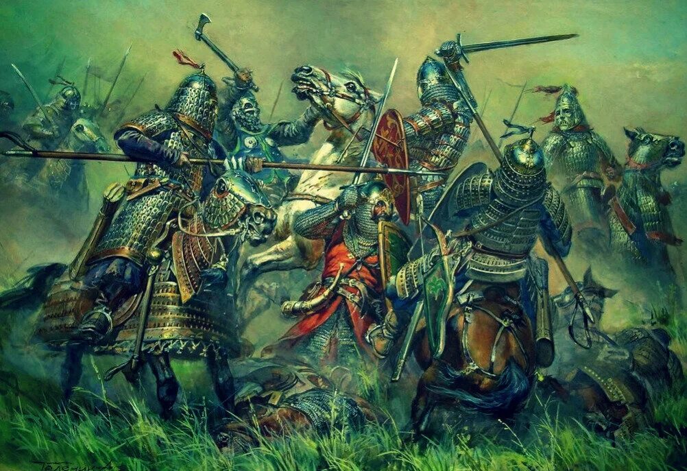 Нападение половцев. Битва на реке Калке. Картина Калка Рыженко. 1223 Битва.