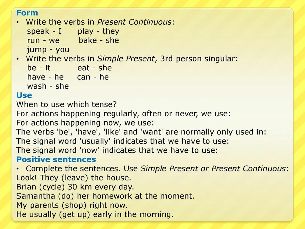 The verbs in present continuous. Write the verbs in present continuous. write в презент континиус. jump в презент симпл.