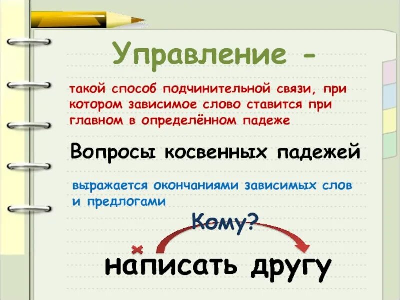 Связь управления в русском языке. Управление русский язык. Примыкание примеры словосочетаний. Управленикев русском языке.