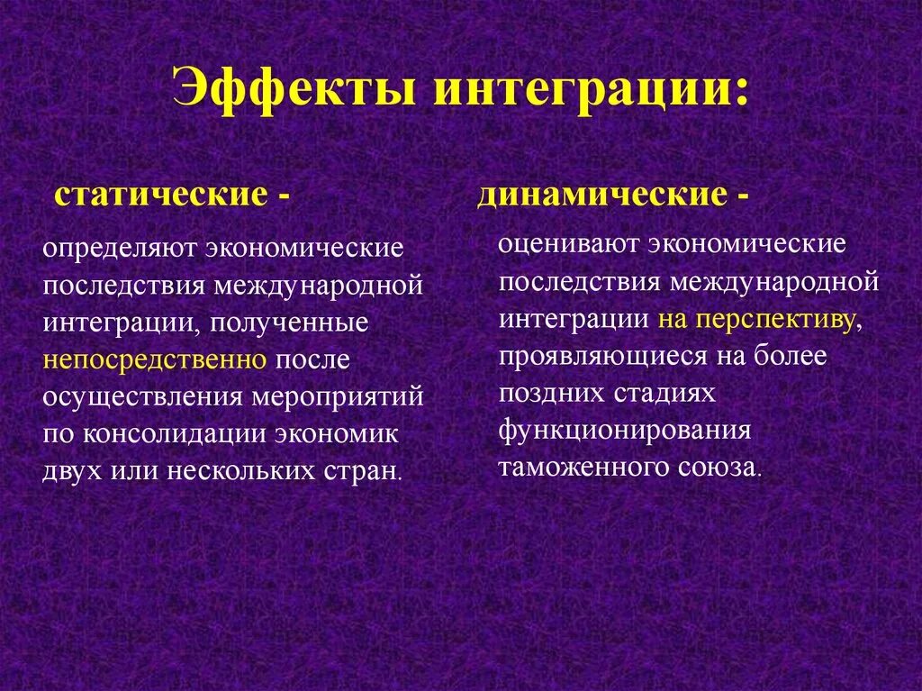 Эффекты экономической интеграции. Эффекты международной экономической интеграции. Динамические эффекты экономической интеграции. Статические и динамические эффекты интеграции. Эффекты интеграции