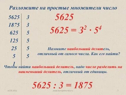 1225 разложить на простые множители числа