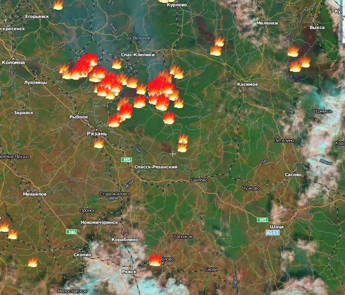 Карта пожаров в Рязанской области. Пожары в Рязанской области на карте со спутника. Карта лесных пожаров. Карта пожаров области