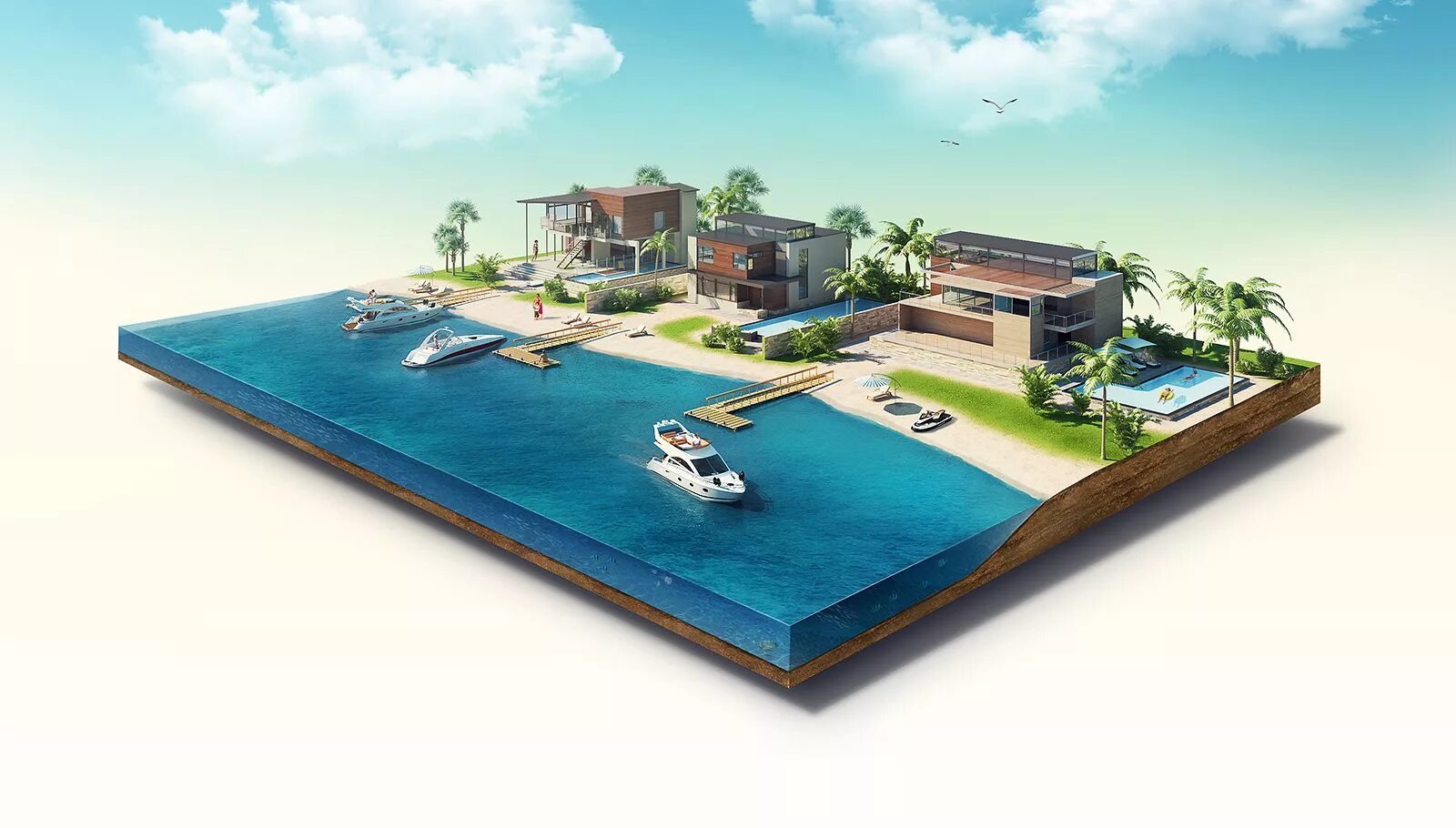 Макет моря. 3d остров. макет пляжа. макет острова.
