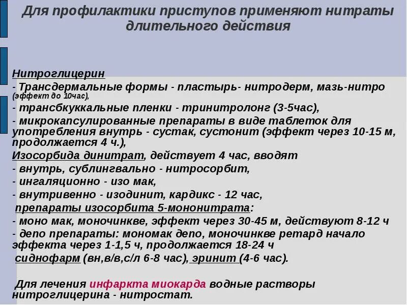 Действие нитроглицерина наступает через тест. Препараты нитроглицерина длительного действия. Нитроглицерин длительного действия. Пролонгированные формы нитратов. Пролонгированные лекарственные формы нитроглицерина.