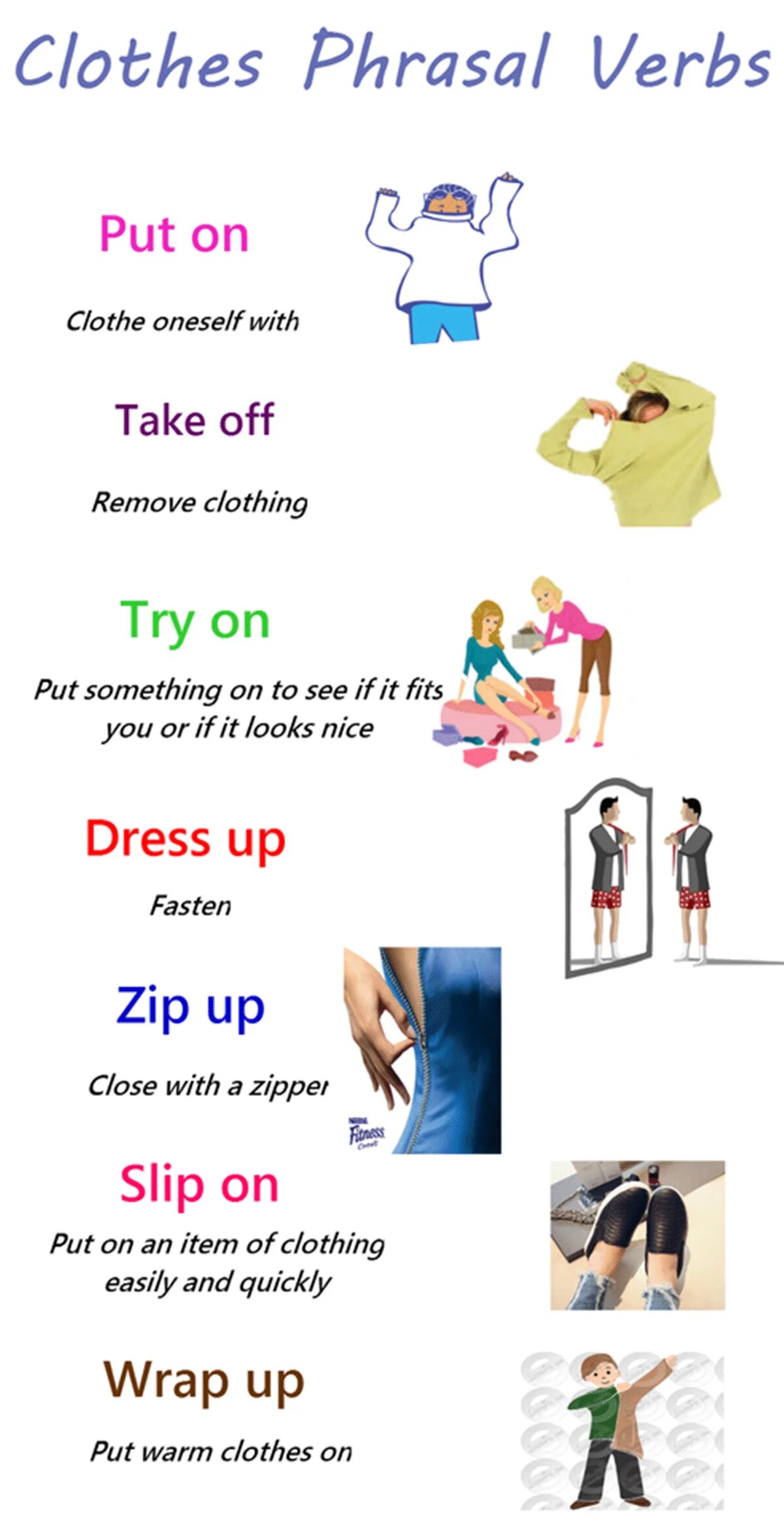 Clothes Phrasal verbs. Clothes упражнения. Английский для детей одежда put on. Clothing Phrasal verbs. Put on take take wear