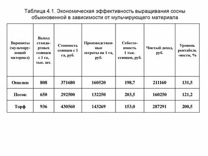 Экономическая эффективность таблица