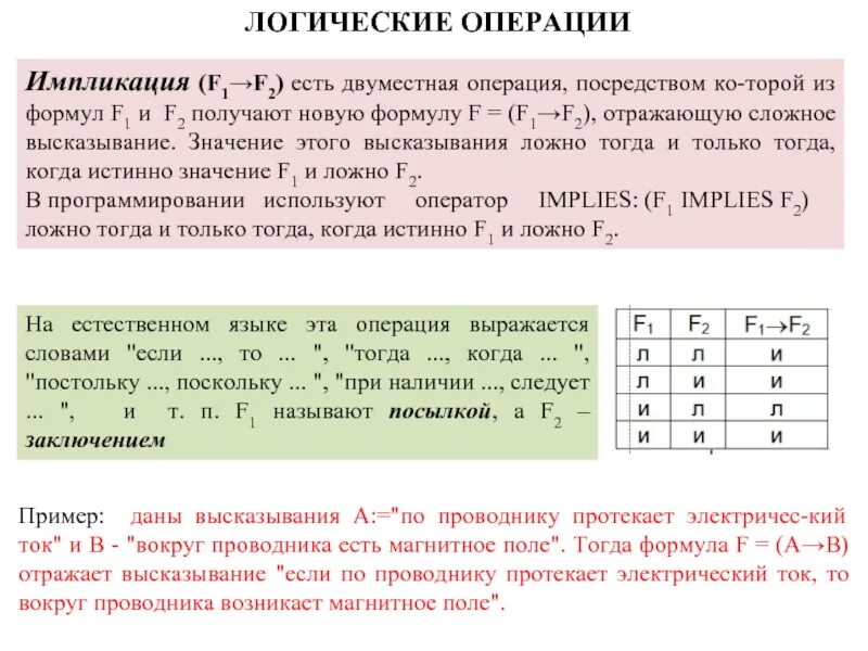 Операция импликация называется. Логические операции импликация. свойства операции импликации. импликация алгебра логики. формулы логических операций с импликациями.