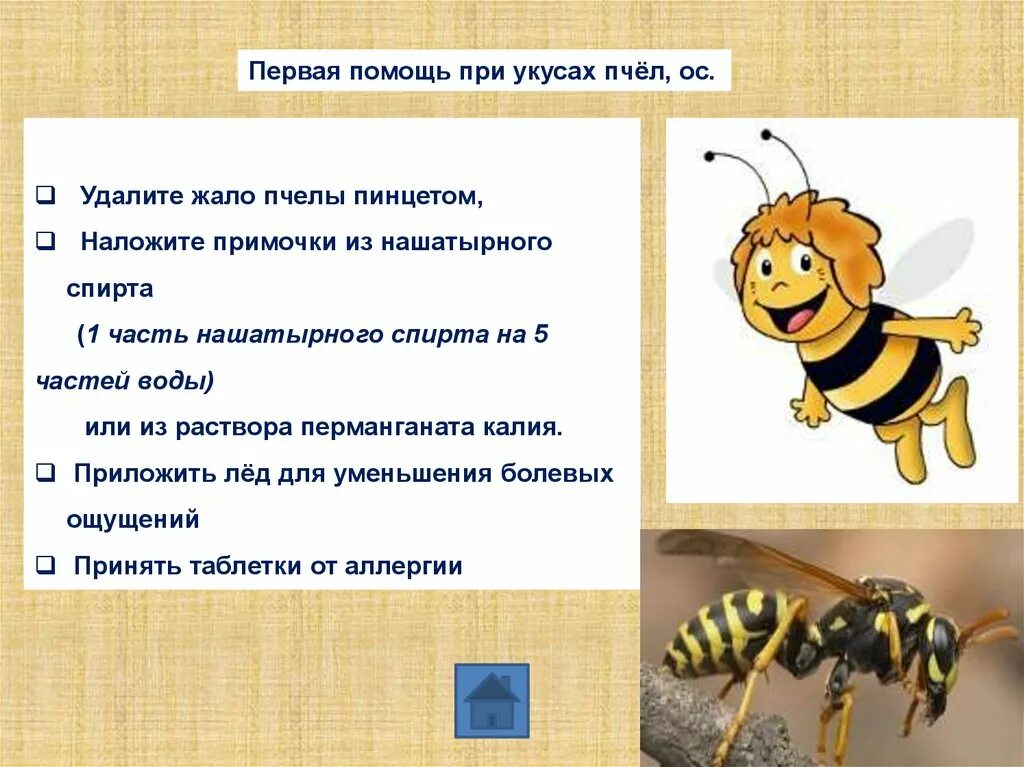 Помощь при укусе осы. 1 Помощь при укусе пчелы.