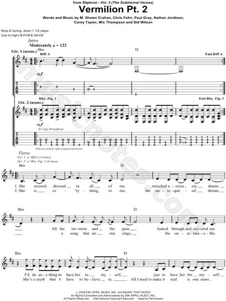 Vermilion part 2. Vermilion, pt. 2 slipknot аккорды. слипкнот ноты.