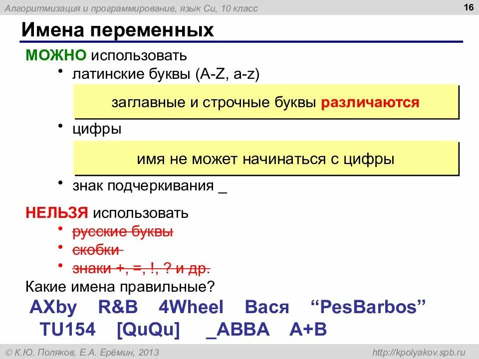 Корректные названия