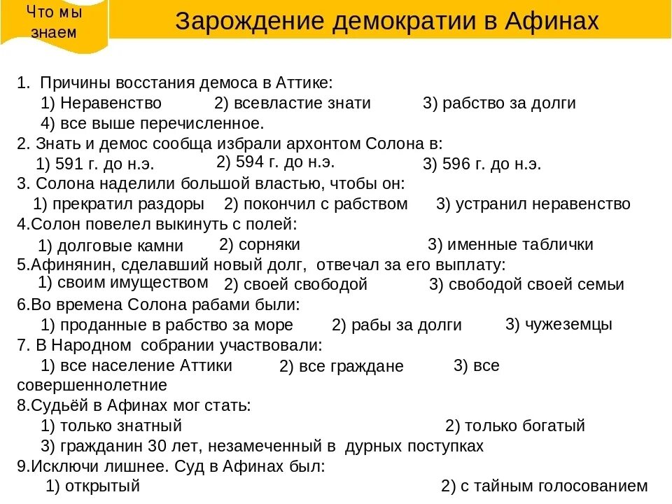 Возникновение демократии в афинах 5 класс