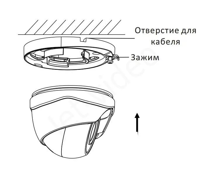 Крепление купольной камеры. Схема крепления купольной видеокамеры к потолку. схема крепления купольной видеокамеры. ds-t103. схемы установки для видеокамеры купольной.