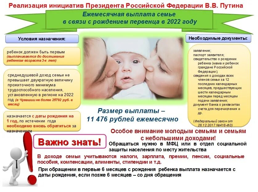 денежная выплата при рождении первого ребенка.
