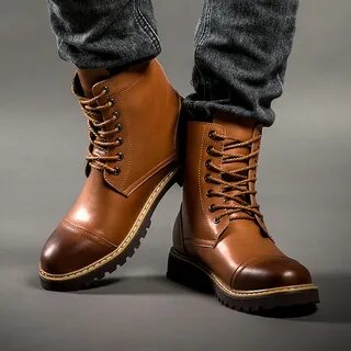 Высококачественные осенние мужские ботинки из натуральной кожи; зимние водо...
