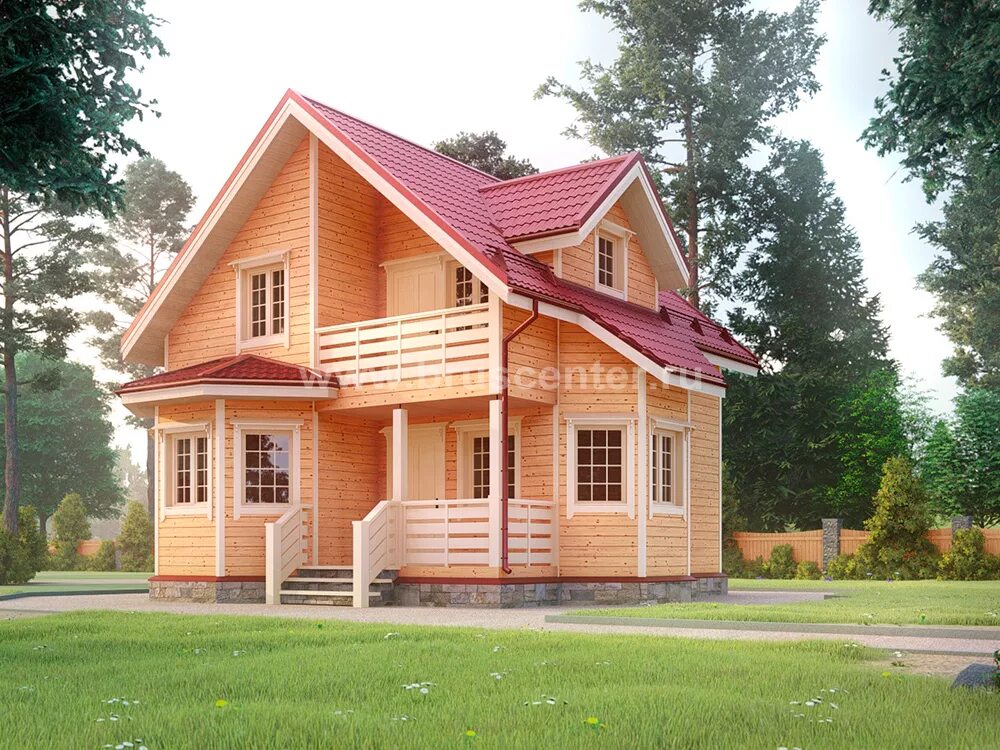 Теремок дома под ключ. Деревянный дом. Деревянный дом с красной крышей. Дом брус. Двухэтажный деревянный дом с балконом.