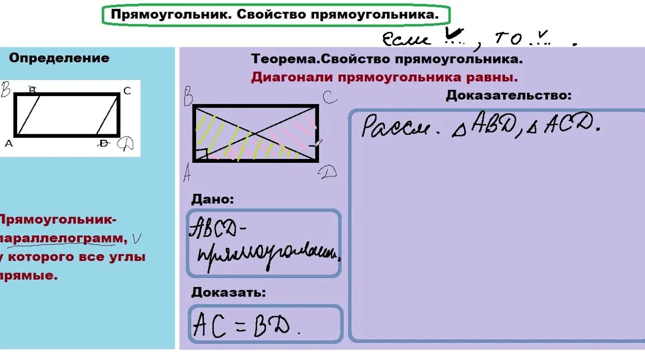 Свойства прямоугольника. Теоремы и свойства прямоугольника. Доказательство прямоугольника. Св-ва прямоугольника.