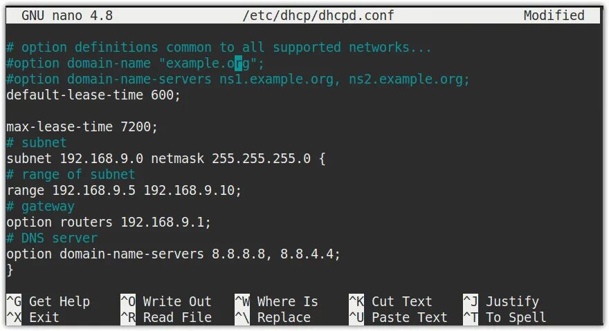 Dhcpd. /etc/dhcp/dhcpd.conf.