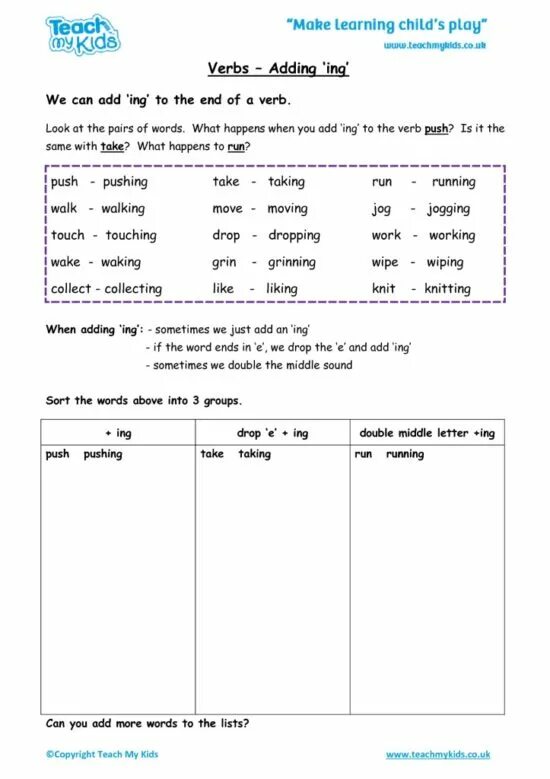 Adding to the verbs
