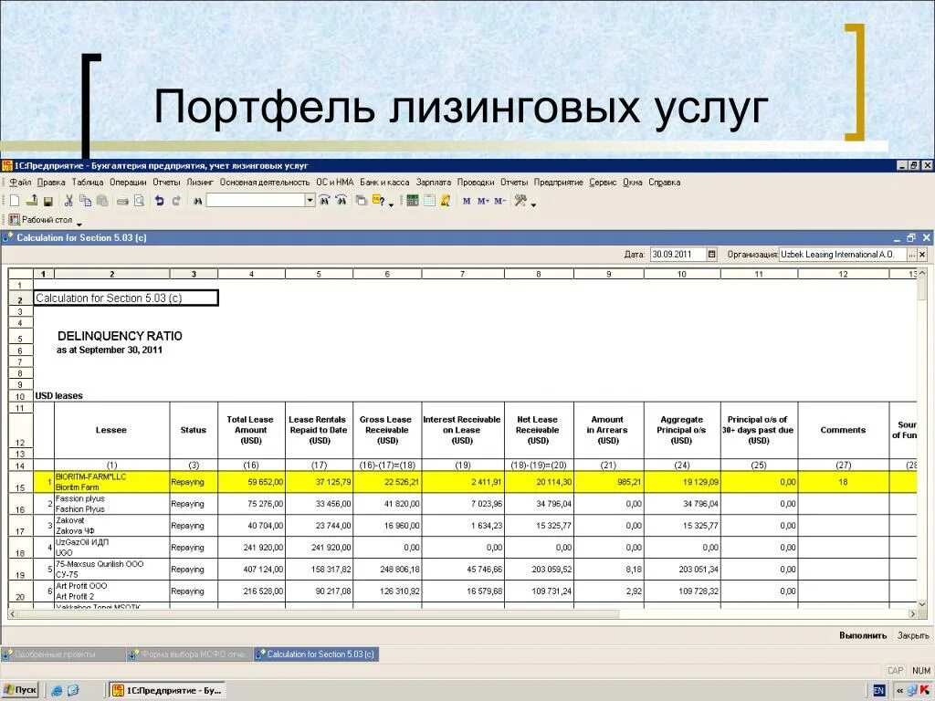 Отчет по лизингу
